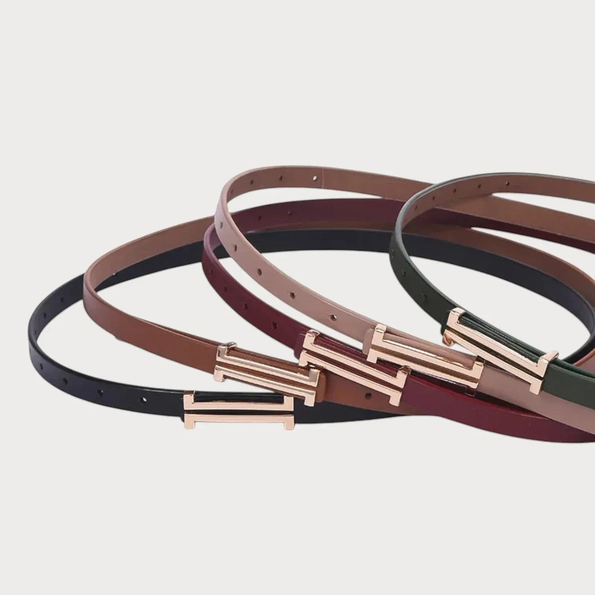 Ceintura ceinture fine en cuir véritable avec boucle rectangulaire métallique dorée, disponible en plusieurs couleurs