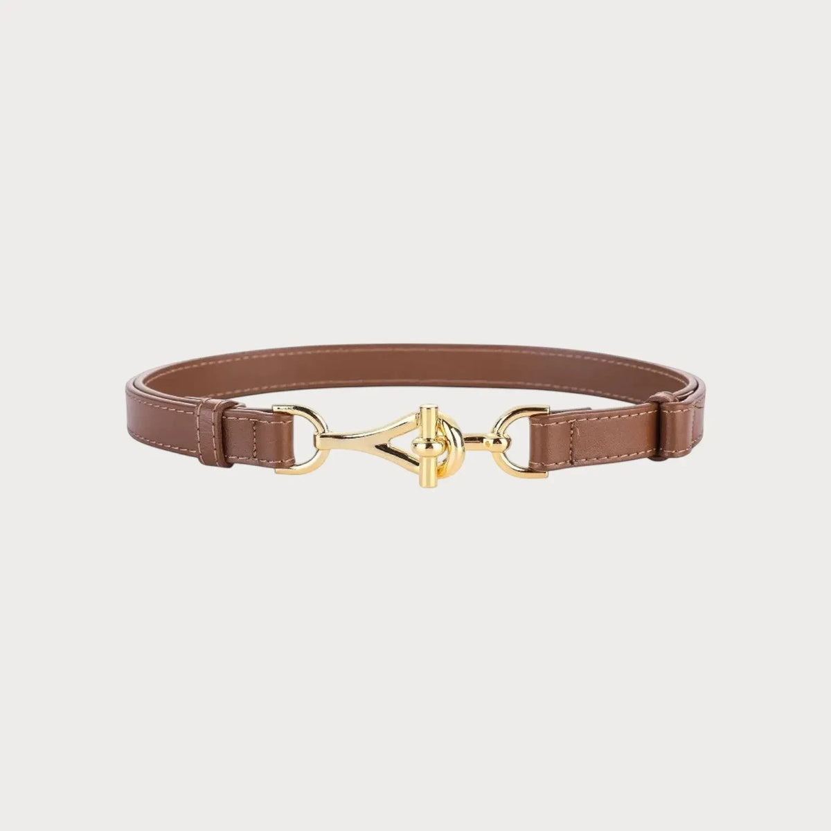 Ceinture fine en cuir véritable marron Ceintura avec boucle mors dorée élégante pour robe