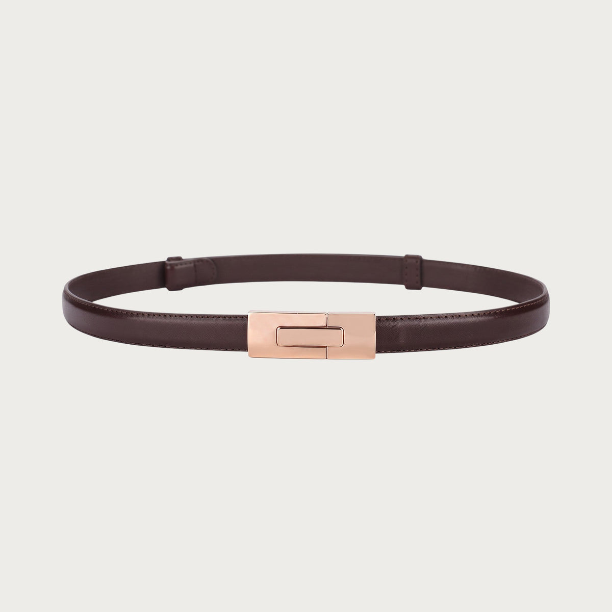 Ceinture fine Ceintura en cuir chocolat refermée en cercle, fermoir coulissant doré rectangulaire