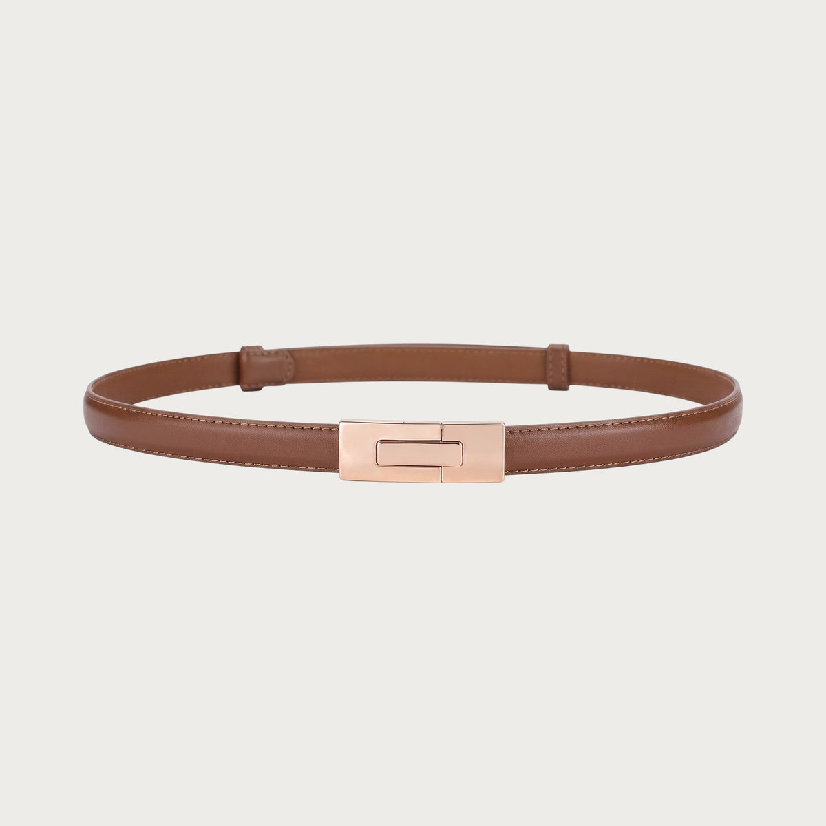 Ceinture fine Ceintura en cuir marron refermée en cercle, fermoir coulissant doré et passant assorti