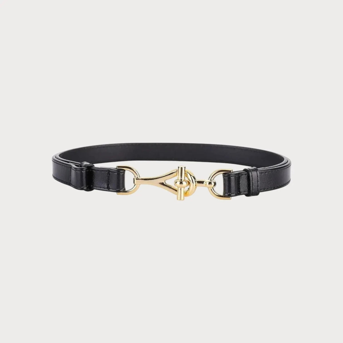 Ceinture fine Ceintura en cuir noir avec une boucle mors dorée élégante pour femme