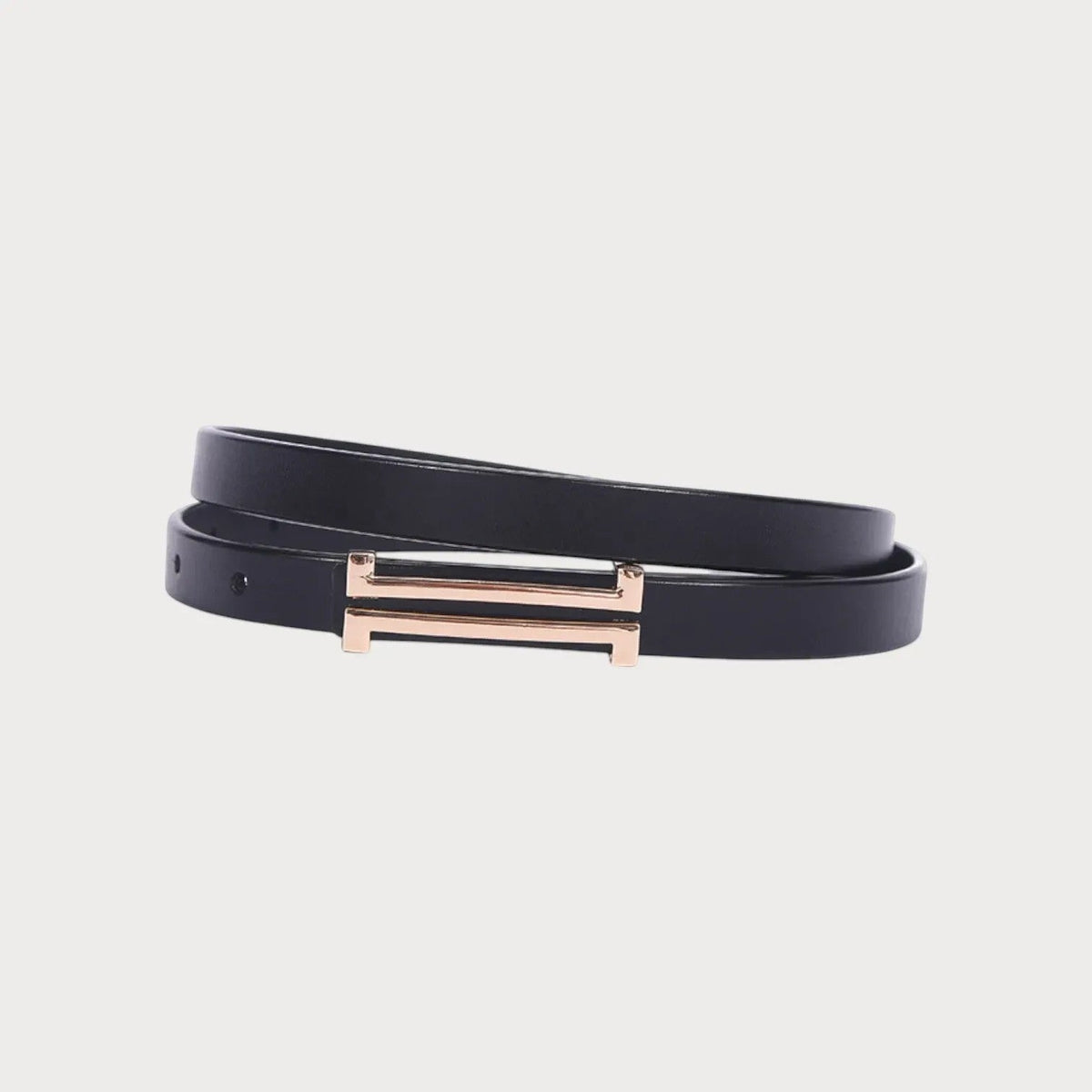 Ceinture fine Ceintura en cuir noir repliée en double, boucle rectangulaire dorée à double barre