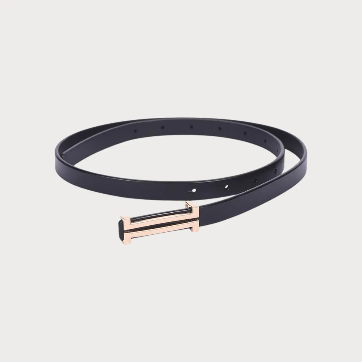 Ceinture fine Ceintura en cuir noir avec boucle rectangulaire métallique dorée pour femme