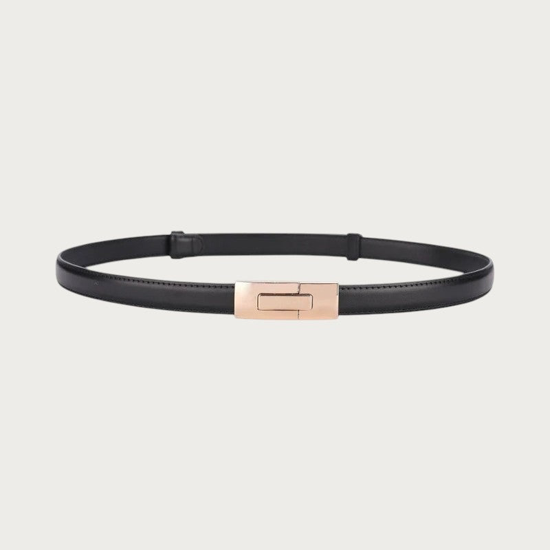 Ceinture fine Ceintura en cuir noir pour femme avec un fermoir rectangulaire doré élégant
