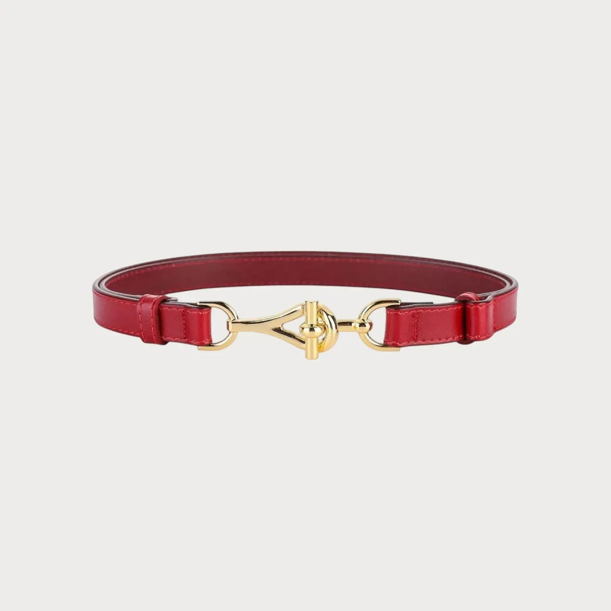 Ceinture fine en cuir véritable rouge Ceintura avec une boucle mors dorée élégante pour femme
