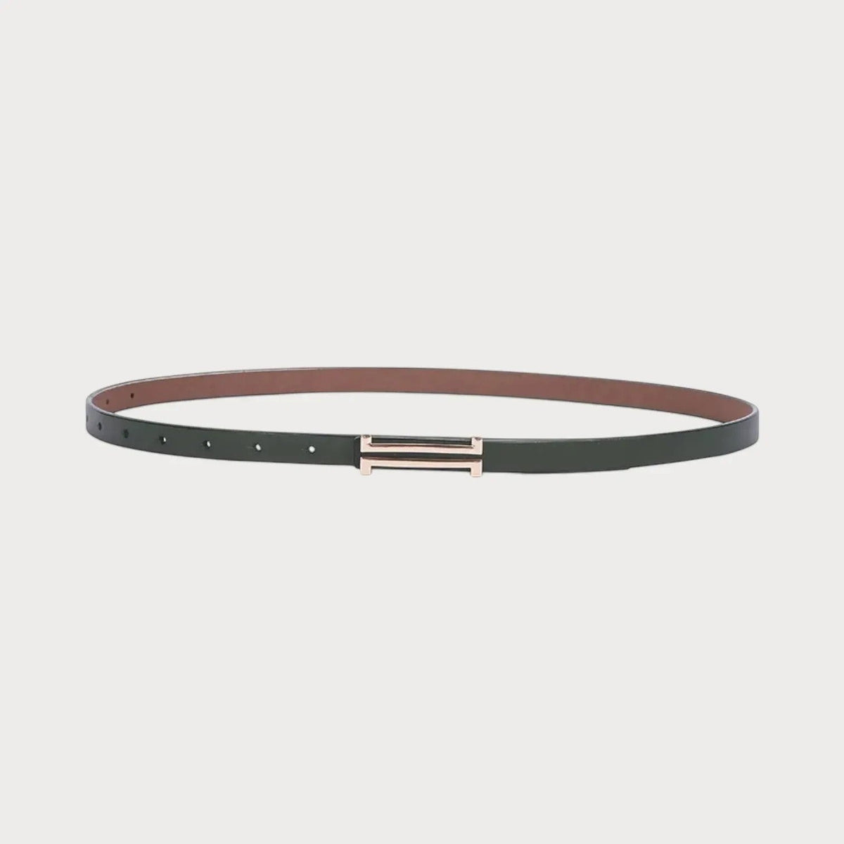 Ceinture fine en cuir vert foncé Ceintura avec boucle rectangulaire métallique élégante pour femme