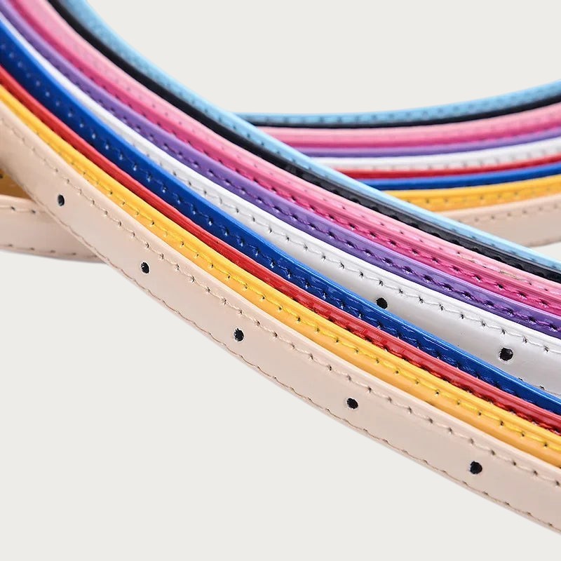 Ceintura ceinture fine pour fille en cuir PU aux couleurs bonbon variées avec boucle en alliage de zinc Image