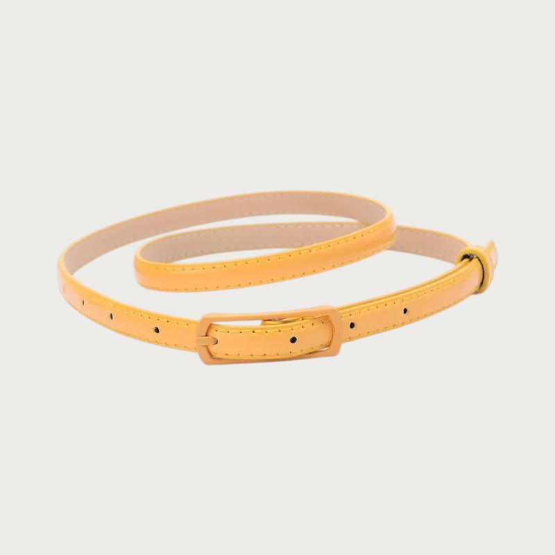 Ceinture fine pour fille en similicuir PU jaune vif avec boucle rectangulaire assortie, style décontracté