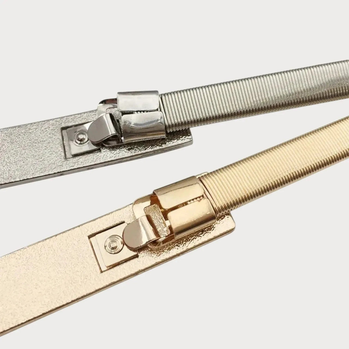 Ceintura ceinture fine élastique en métal doré et argenté pour femme, idéale pour robe de soirée.