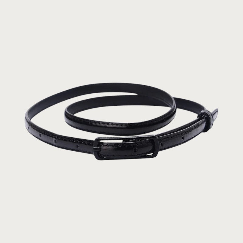 Ceinture fine noire pour fille en PU avec boucle assortie, accessoire de mode décontracté de 1,2 cm de large
