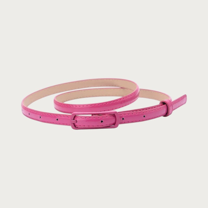 Ceintura ceinture fine pour fille en PU rose vif avec boucle assortie, style décontracté et élégant