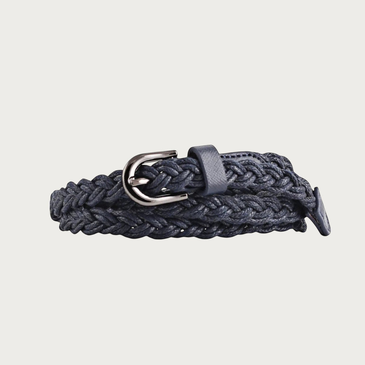 Ceinture fine tressée bleu marine Ceintura avec boucle argentée arrondie pour femme