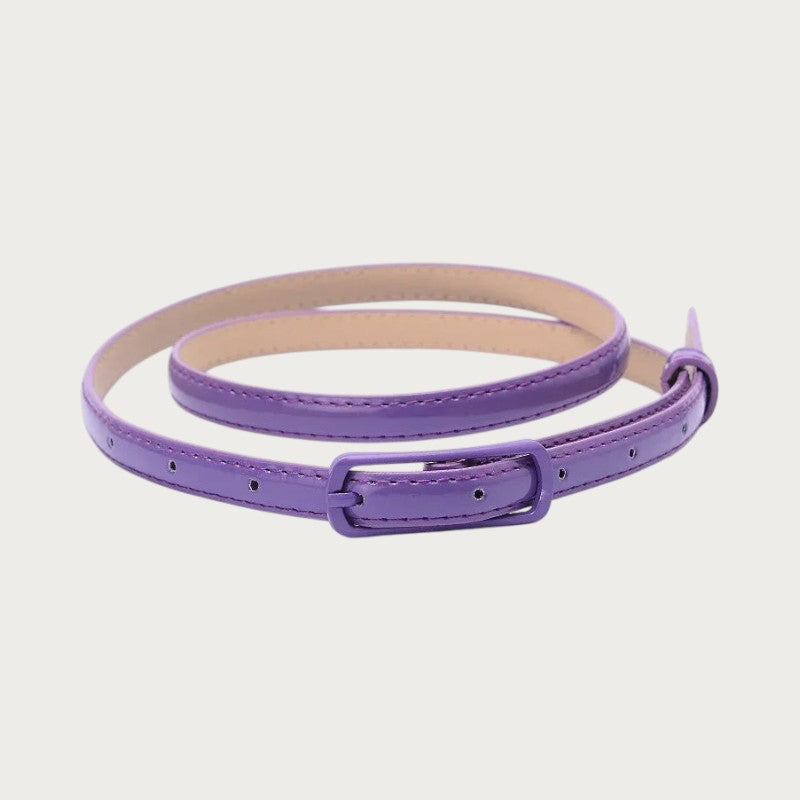 Ceinture fine pour fille en similicuir violet avec boucle assortie, style décontracté et élégant