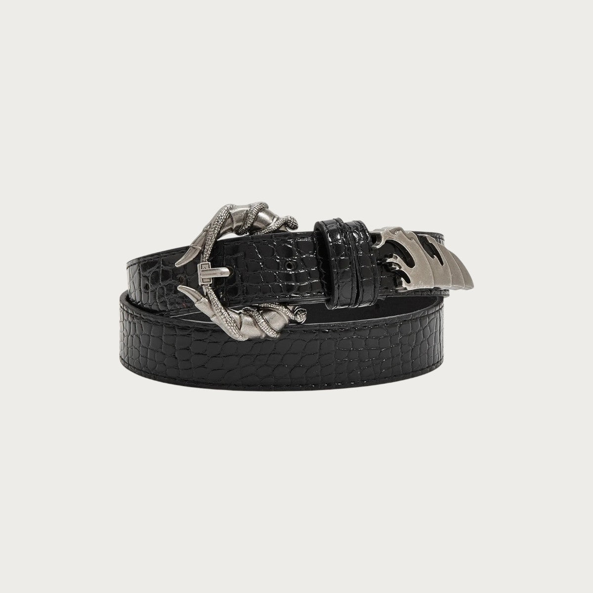 Ceinture gothique Ceintura en similicuir noir effet crocodile avec boucle en métal argenté en forme de serres