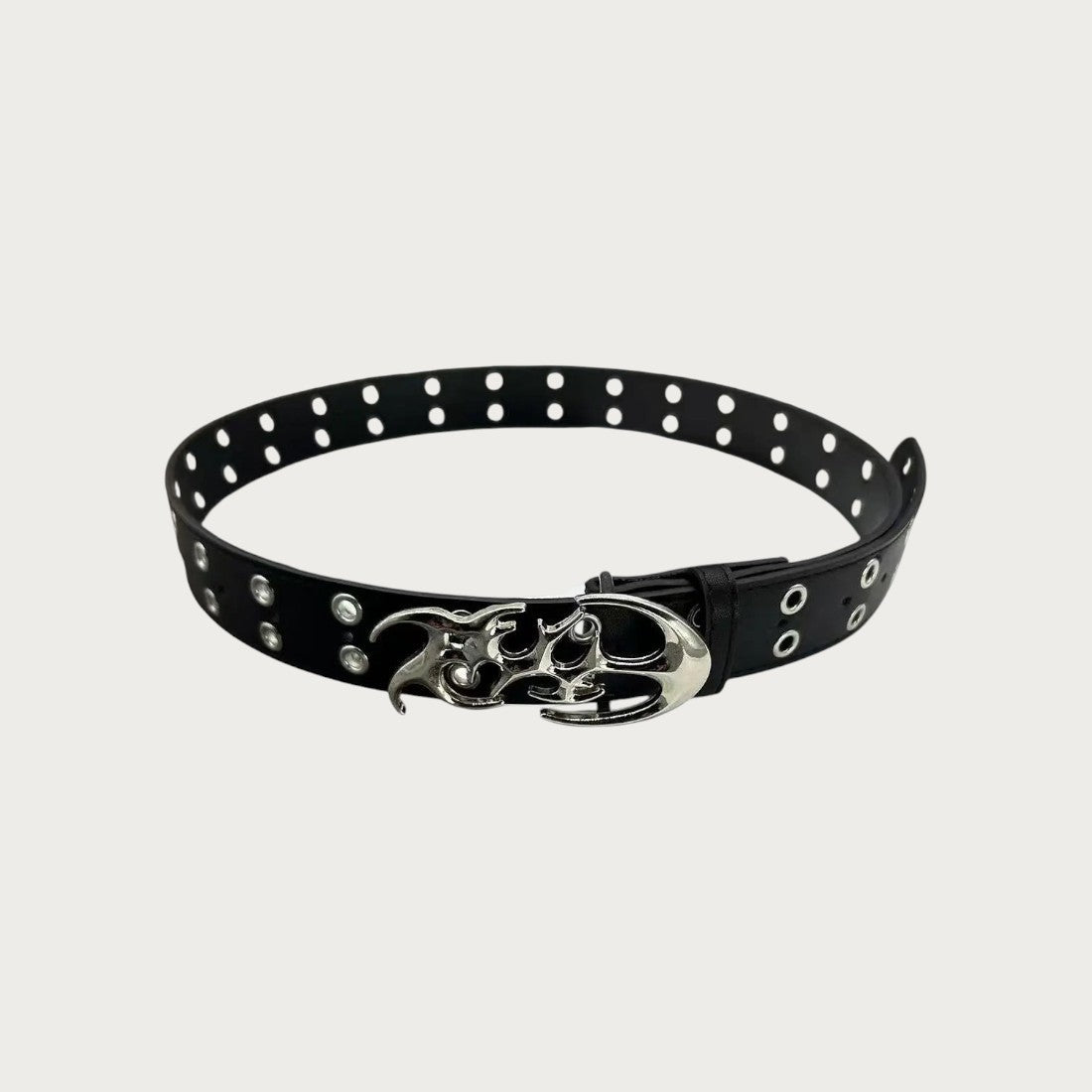 Ceinture Ceintura Pavia noire refermée en anneau, double rangée d'œillets et boucle gothique argentée