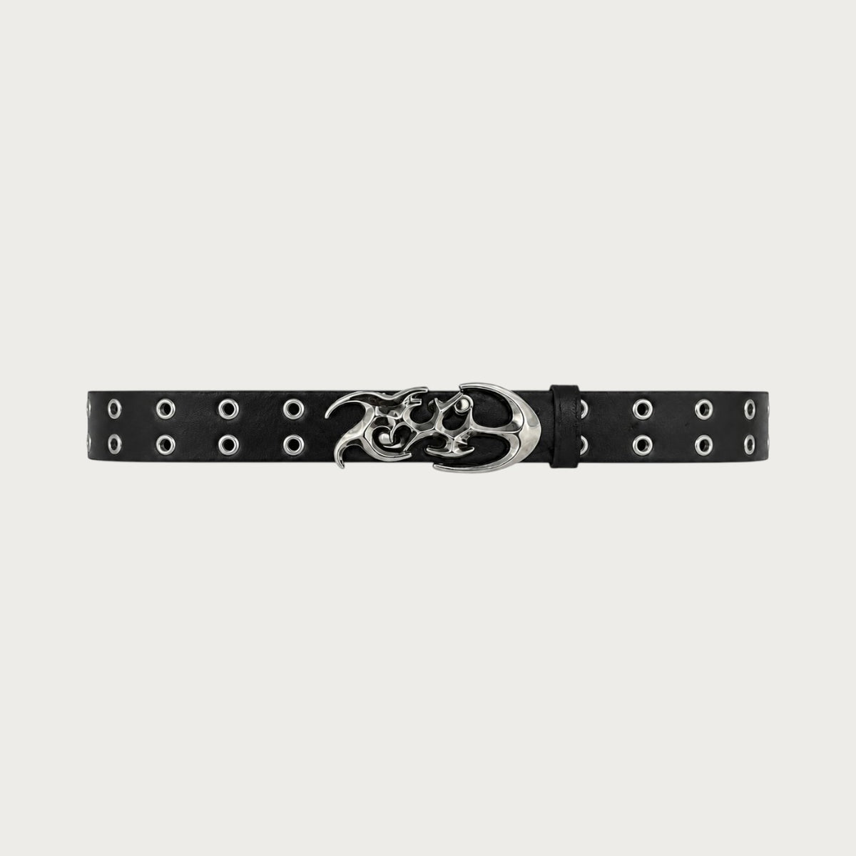 Ceinture Ceintura Pavia noire en similicuir avec double rangée d'œillets et boucle gothique en métal argenté