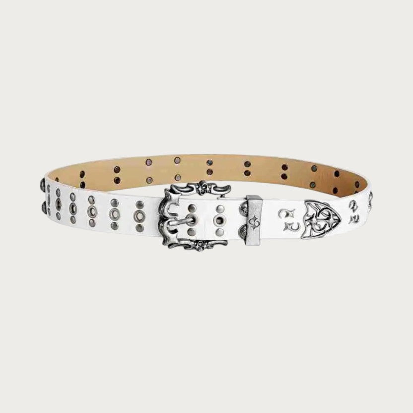 Ceinture Ceintura Imola blanche style grunge en similicuir avec double rang d'œillets et boucle en métal argenté