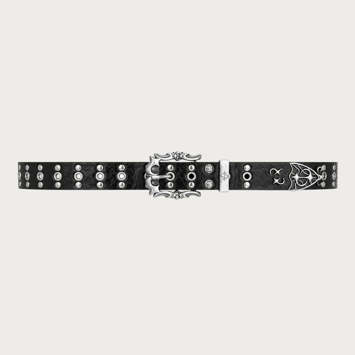 Ceinture Ceintura Imola noire grunge en similicuir avec œillets métalliques, rivets et boucle argentée vieillie
