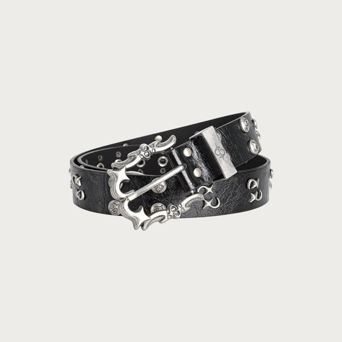 Ceinture Ceintura Imola noire en similicuir craquelé avec œillets, rivets et boucle argentée style grunge Y2K