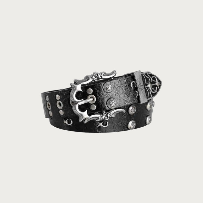 Ceinture Ceintura Imola noire en similicuir craquelé avec œillets, rivets et boucle en métal argenté style grunge Y2K