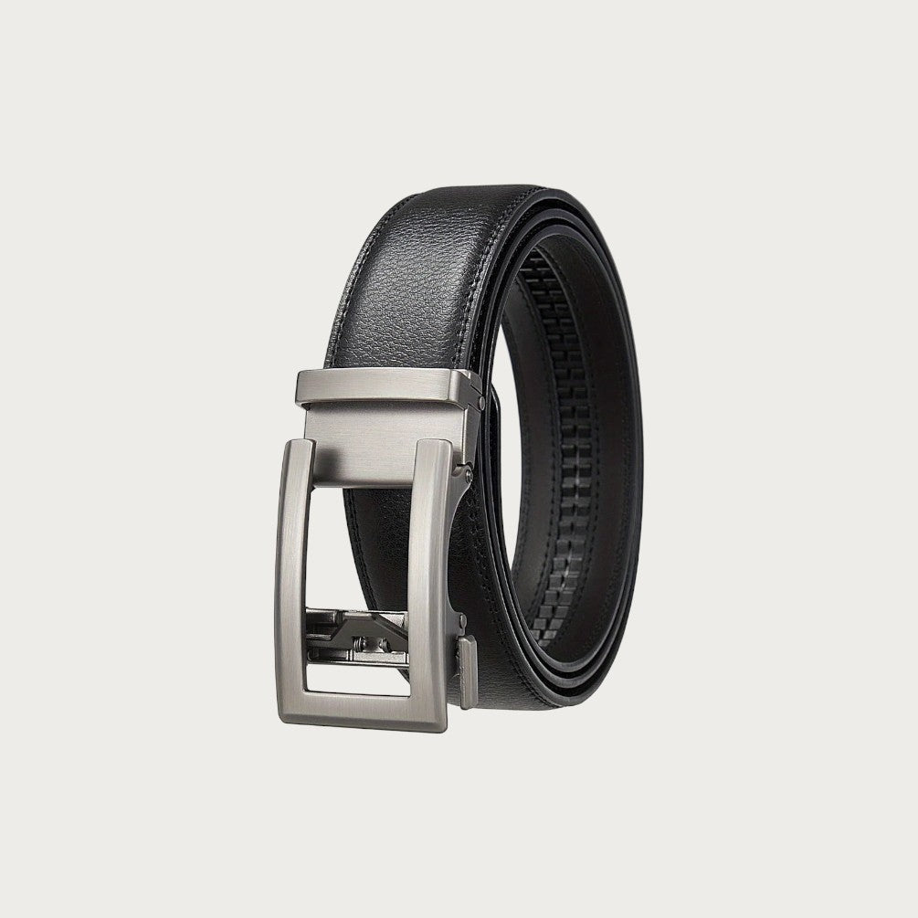 Ceinture grande taille Ceintura en similicuir grainé noir avec boucle automatique métallique rectangulaire