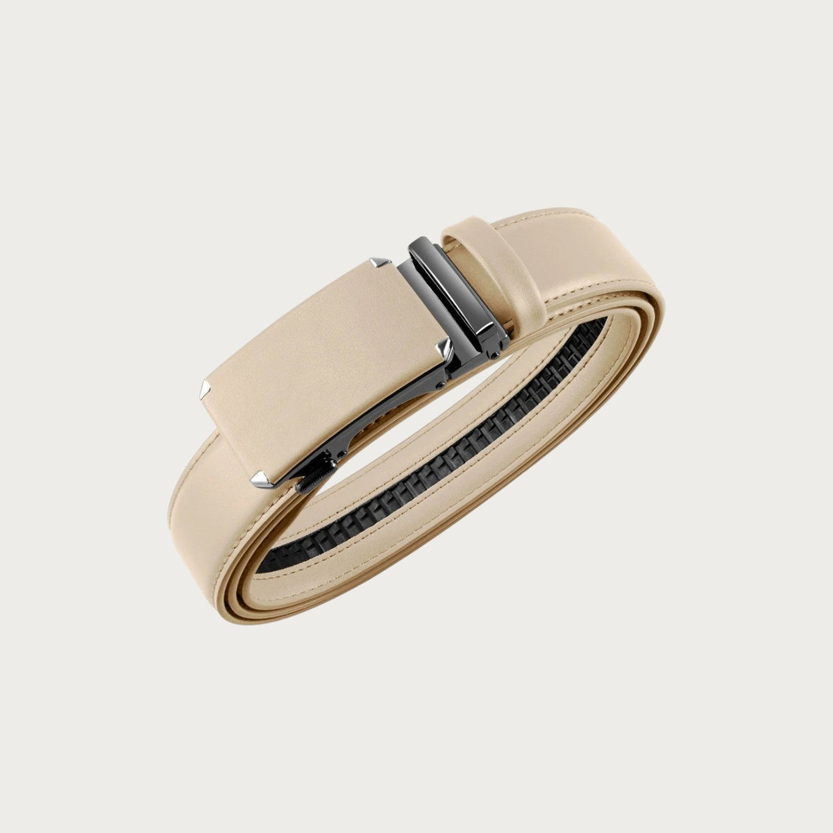 Ceinture de costume homme Ceintura beige en cuir de vachette avec boucle automatique en métal brossé