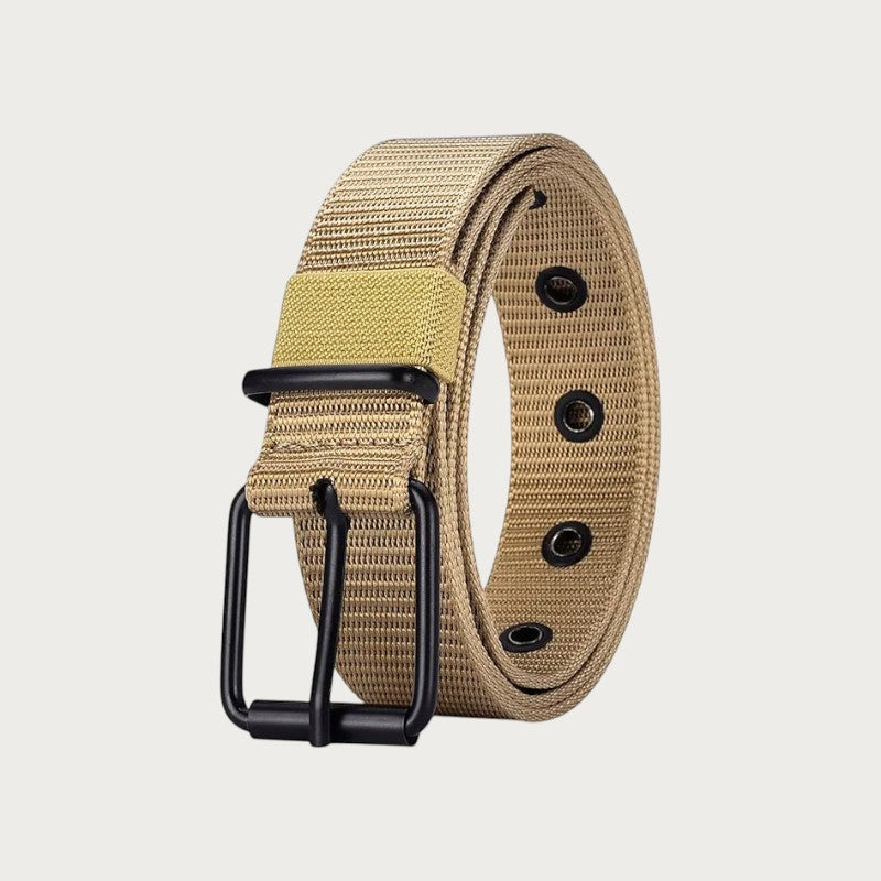 Ceintura ceinture homme en polyester beige avec boucle ardillon noire style décontracté pour aventure en plein air
