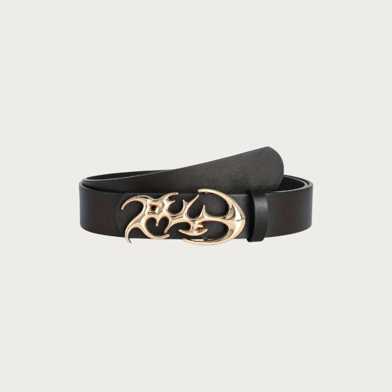 Ceinture homme Ceintura Monza en similicuir noir avec boucle gothique dorée motif flamme tribale style Y2K