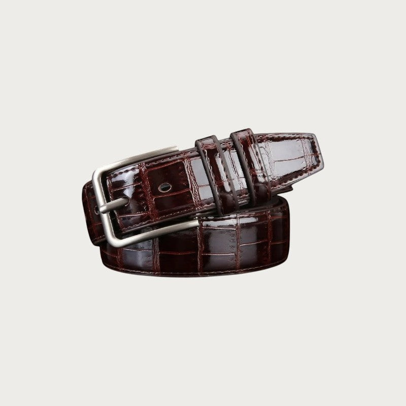 Ceinture habillée Ceintura Benevento marron café en similicuir avec motif crocodile et boucle à ardillon argentée