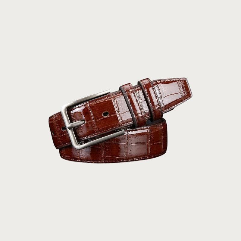Ceinture habillée Ceintura Benevento marron en similicuir avec motif effet crocodile et boucle à ardillon argentée