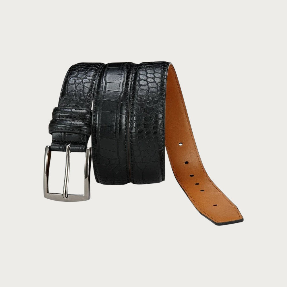 Ceinture homme Ceintura Salerno noire en similicuir effet crocodile avec boucle à ardillon argentée