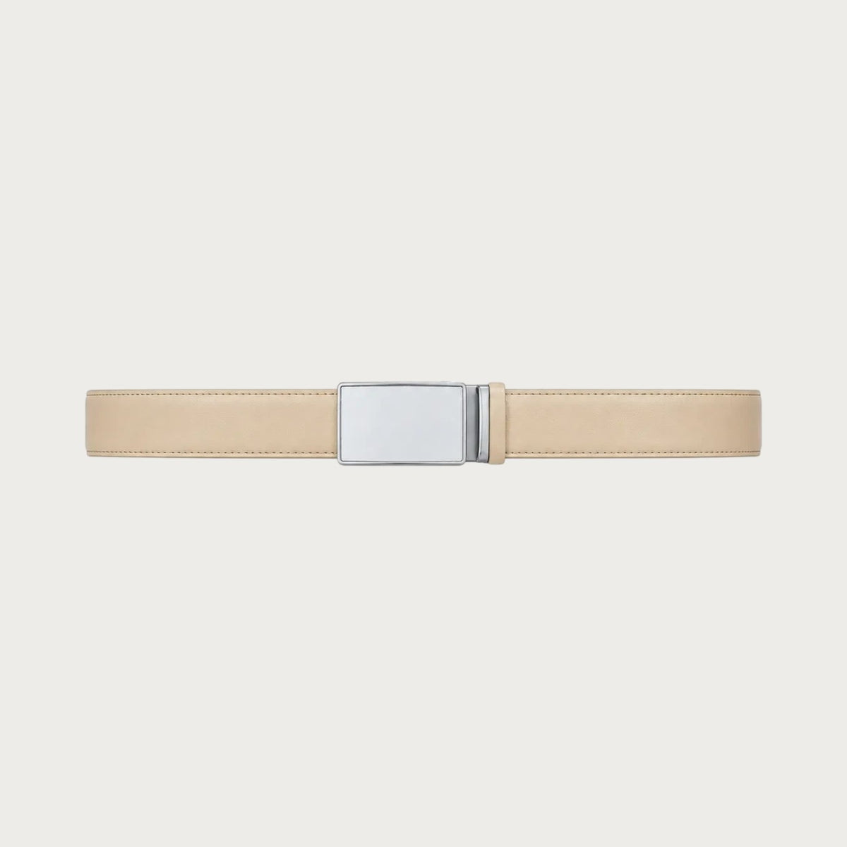 Ceinture homme Ceintura Arezzo en cuir lisse beige avec boucle automatique argentée, largeur 3,4 cm
