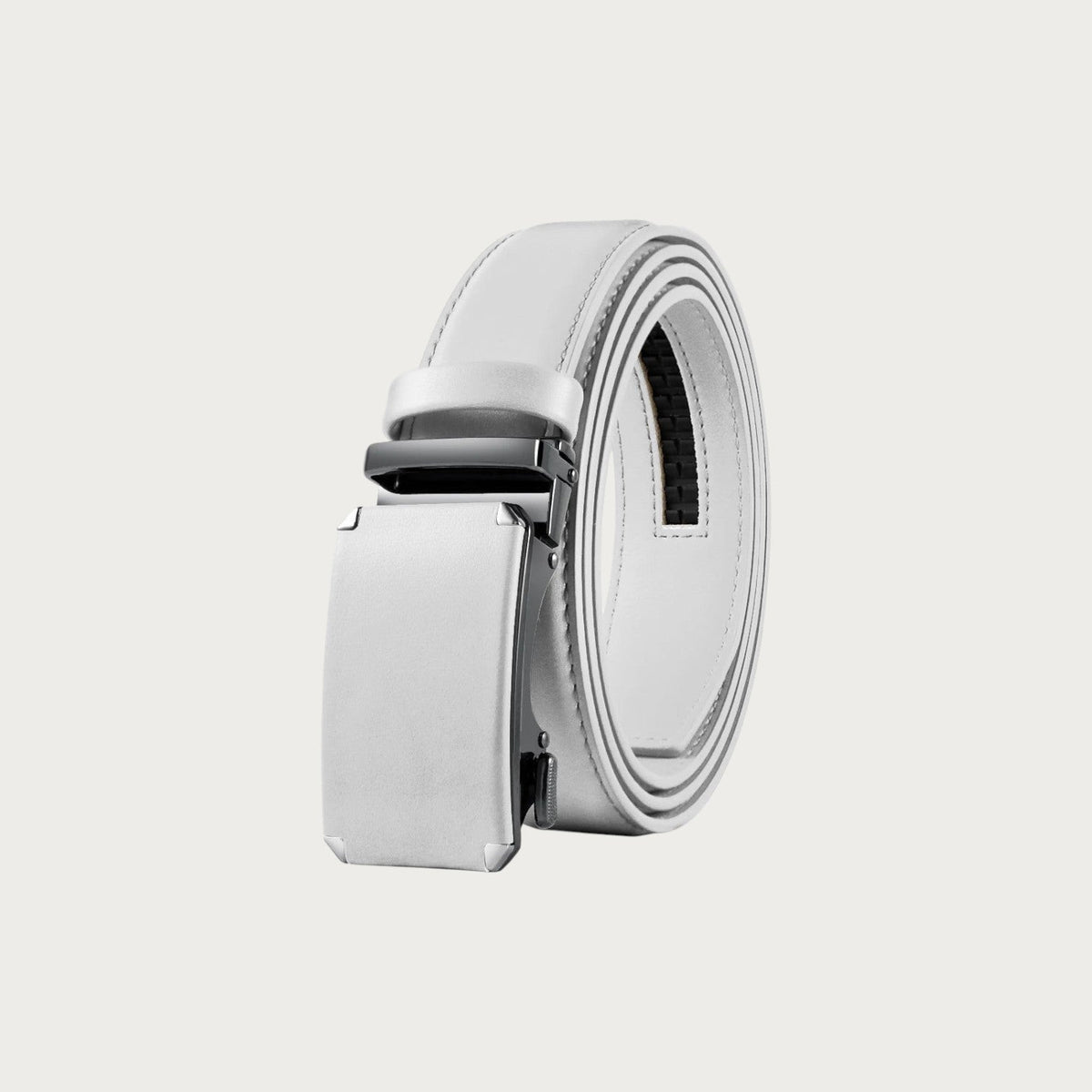 Ceinture de costume homme Ceintura blanche en cuir de vachette avec boucle automatique en métal brossé