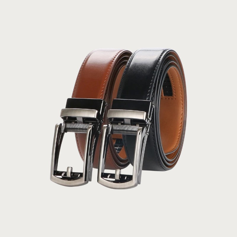 Ceintura ceinture homme Pistoia en cuir refendu noir et marron avec boucle automatique rectangulaire en métal brossé