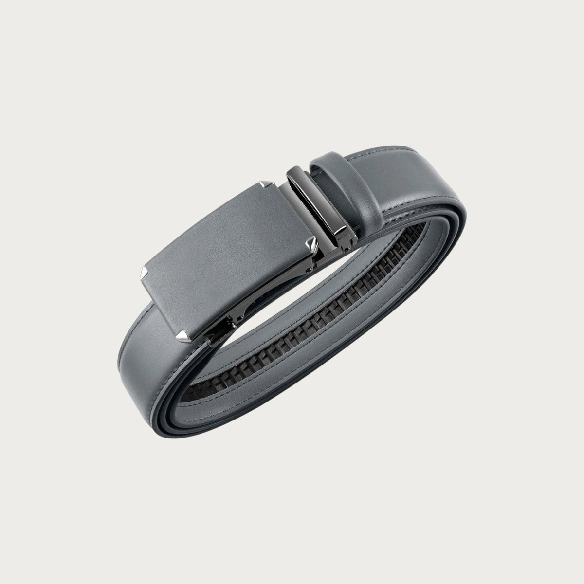 Ceinture de costume homme Ceintura Valerio en cuir gris avec boucle automatique en métal brossé sans trou