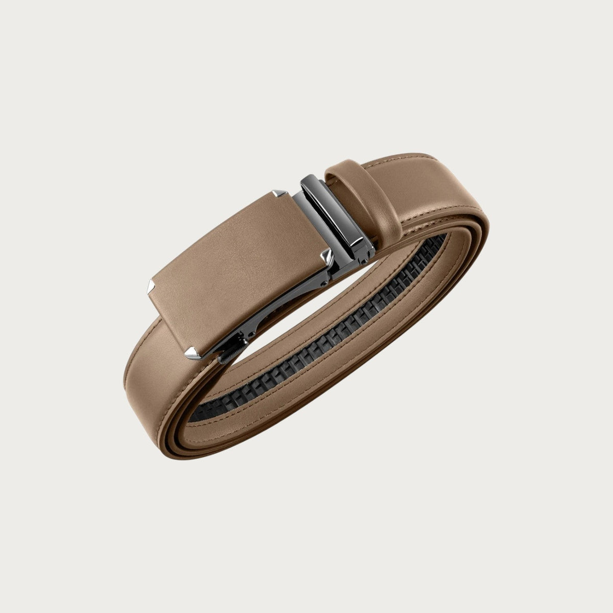 Ceinture de costume homme Ceintura Valerio en cuir marron avec boucle automatique en métal brossé sans trou