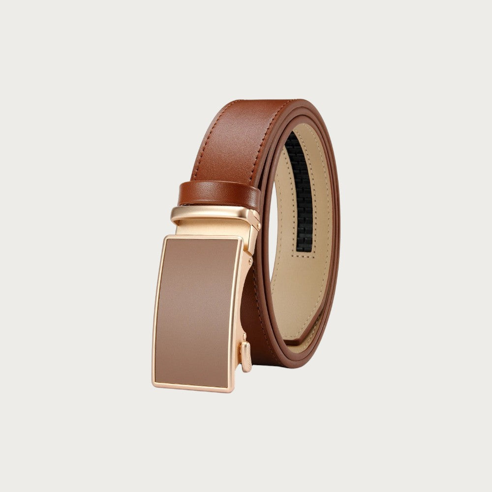 Ceinture homme Ceintura Arezzo en cuir lisse marron avec boucle automatique dorée élégante
