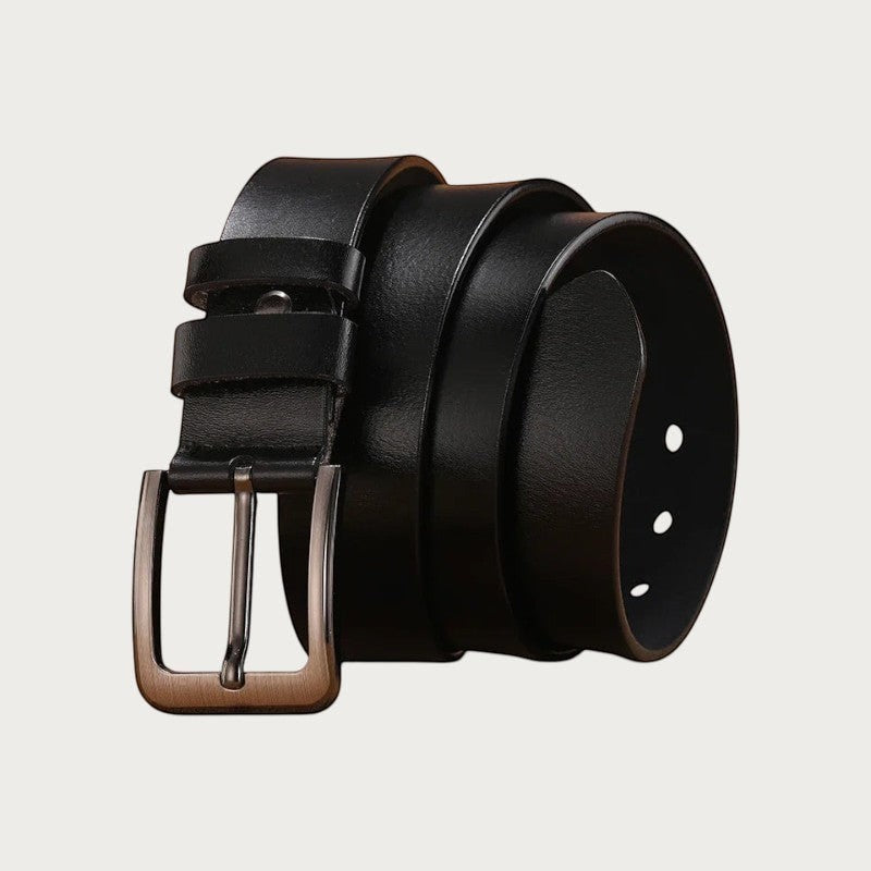 Ceinture pour homme en cuir de vachette noir avec boucle ardillon classique, style décontracté et grande taille