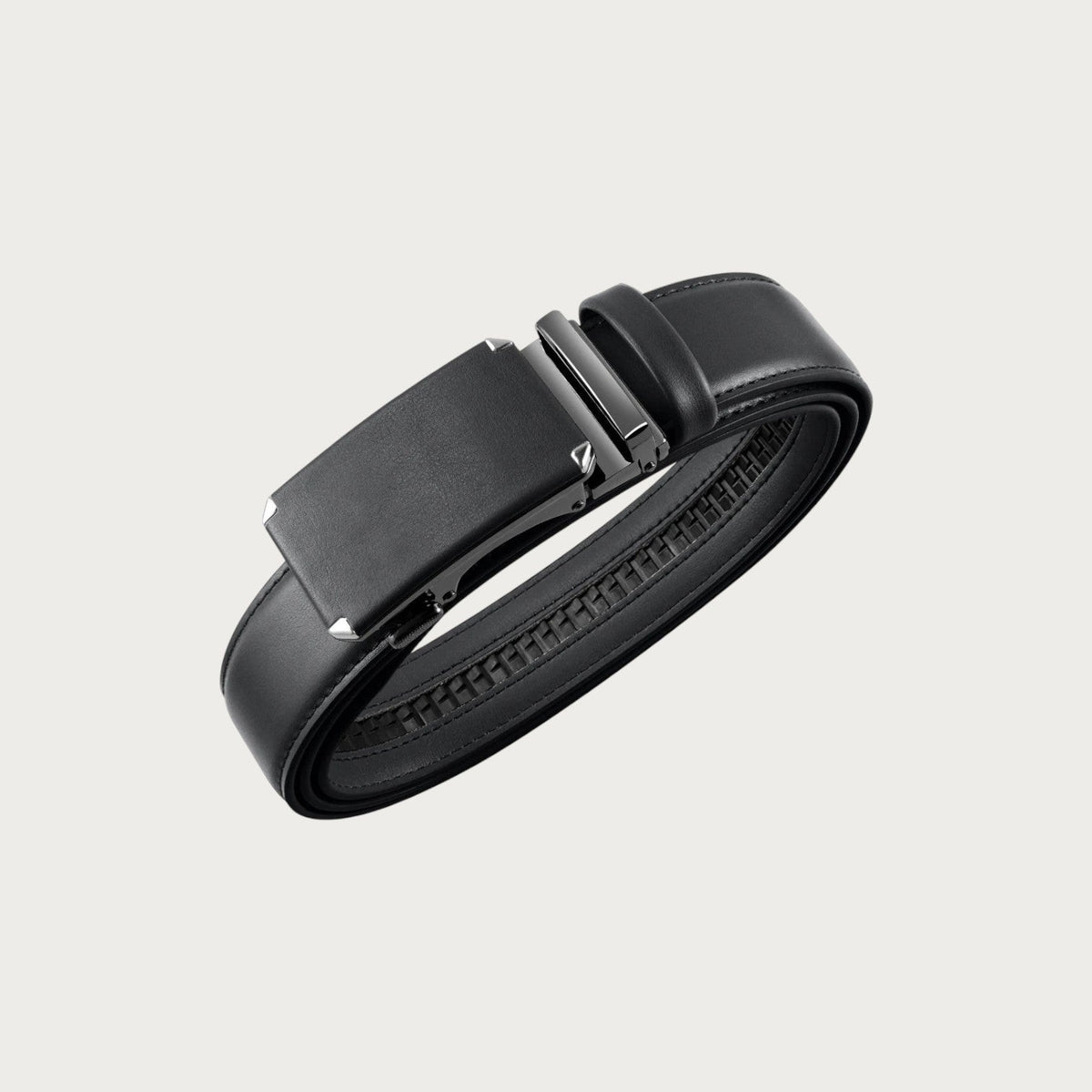 Ceinture de costume noire Ceintura en cuir de vachette avec boucle automatique en métal brossé sans trou