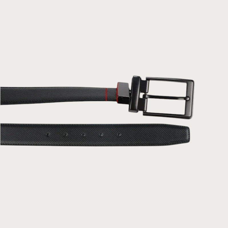 Ceinture réversible pour homme en cuir fendu noir avec boucle pivotante élégante de la marque Ceintura