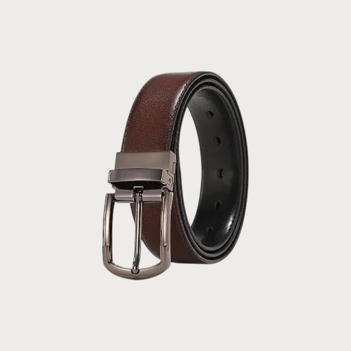 Ceinture homme Ceintura Dante en cuir véritable réversible noir et marron avec boucle rotative métallique Image