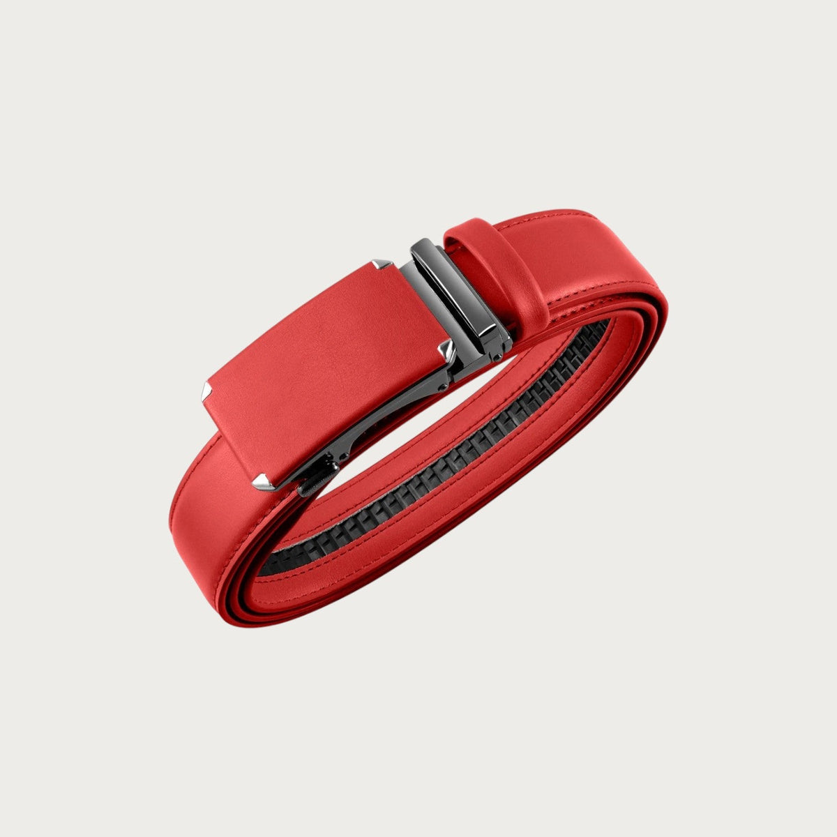 Ceinture de costume Ceintura Valerio rouge en cuir de vachette avec boucle automatique en métal brossé