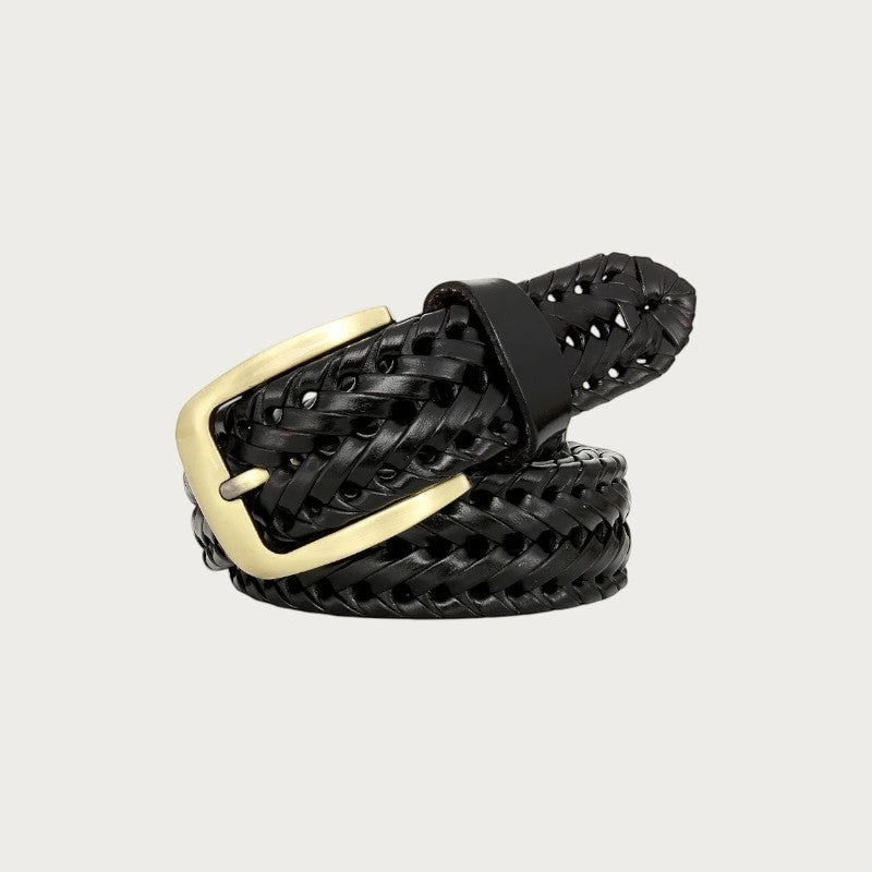 Ceinture homme Ceintura Tommaso en cuir tressé noir avec boucle à ardillon en métal doré Image