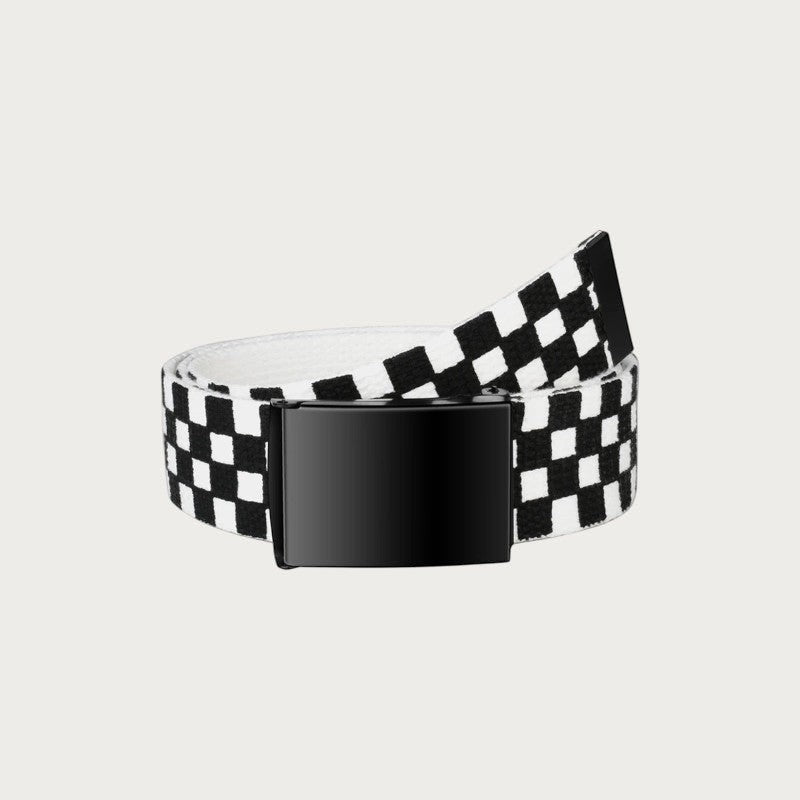 Ceinture homme Ceintura en toile polyester à motif damier noir et blanc avec boucle plaque noire mate réglable