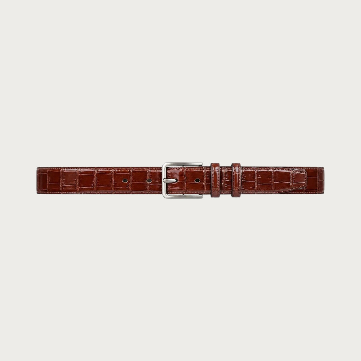 Ceinture habillée Ceintura Benevento marron café en similicuir avec motif gaufré effet crocodile et boucle argentée