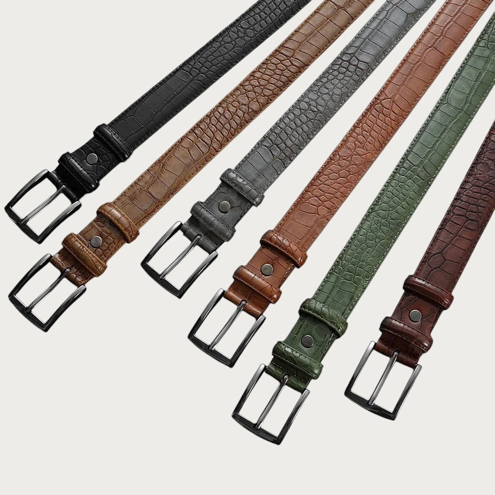 Ceinture de costume homme Ceintura Salerno en similicuir effet crocodile avec boucle ardillon argentée