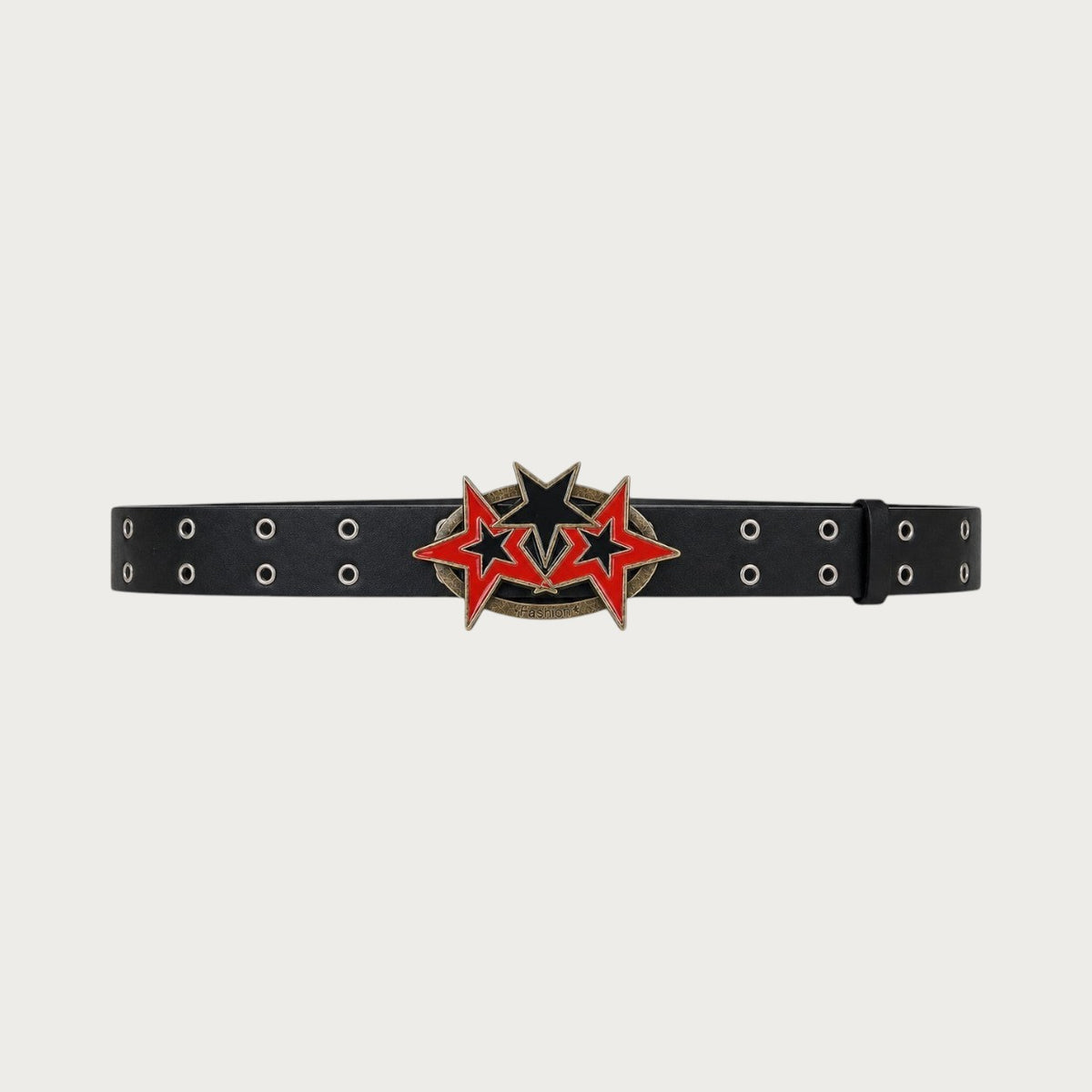 Ceinture Ceintura Lodi en similicuir noir avec double rangée d'œillets argentés et boucle étoile rouge et noire