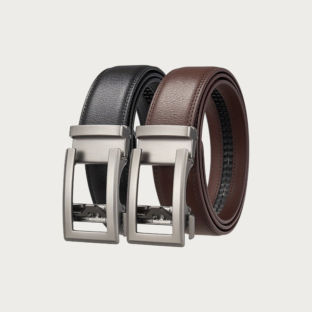 Ceinture Ceintura grande taille Rieti en similicuir grainé noir et marron avec boucle automatique en métal brossé
