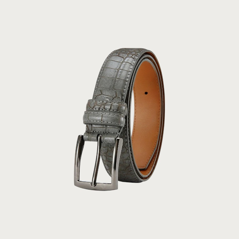 Ceinture homme Ceintura Salerno grise en similicuir effet crocodile avec boucle à ardillon argentée