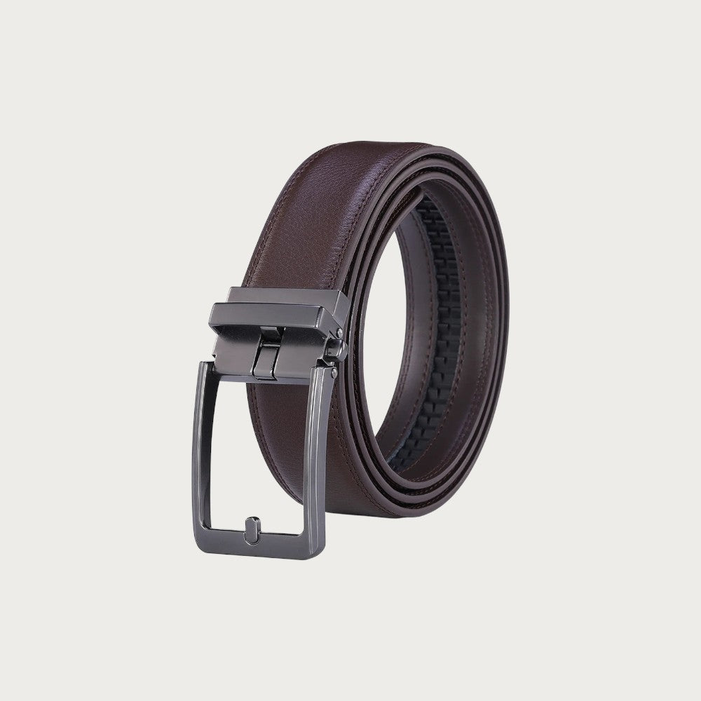 Ceinture homme business Ceintura marron en similicuir grainé avec boucle automatique rectangulaire gris fumé Image